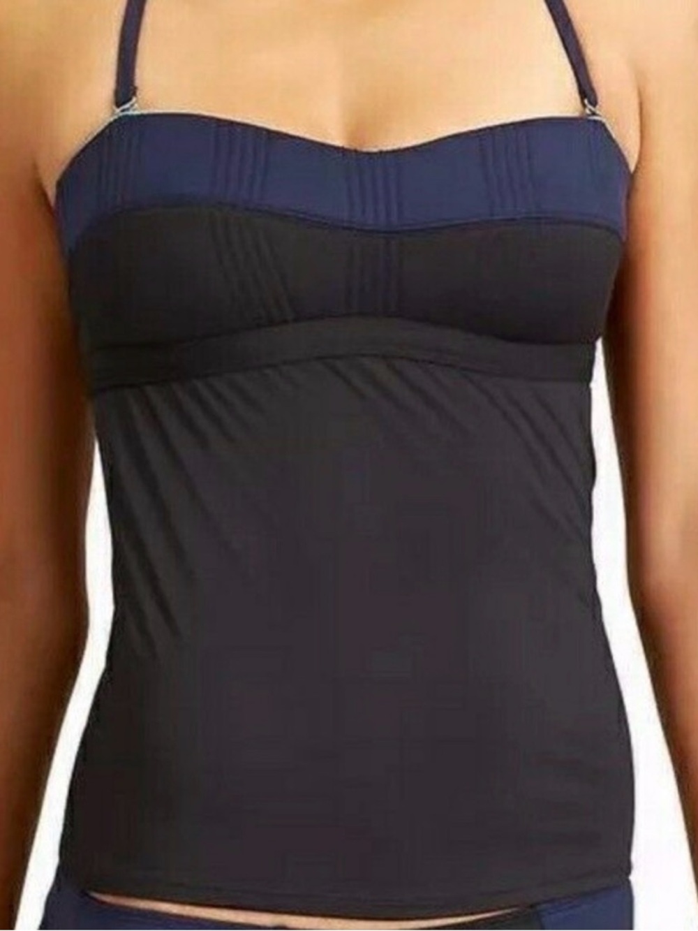 Athleta Tankini Swimsuit Top Bottoms Womens Black Blue Strapless Swimwear L XL
